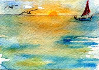 "Red Sails in Sunset" by Gail E. Hatton, Janesville WI - Watercolor